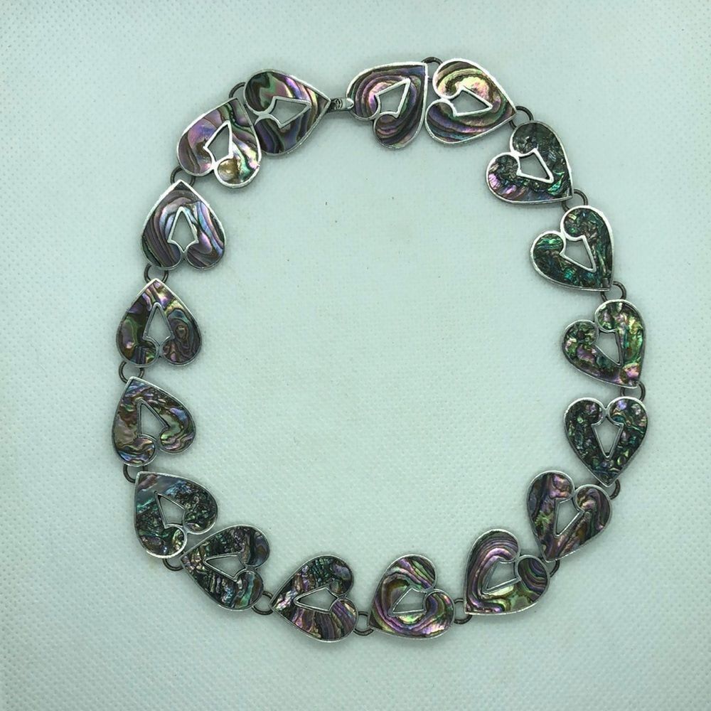 💛 Silver Abalone Heart Choker Necklace